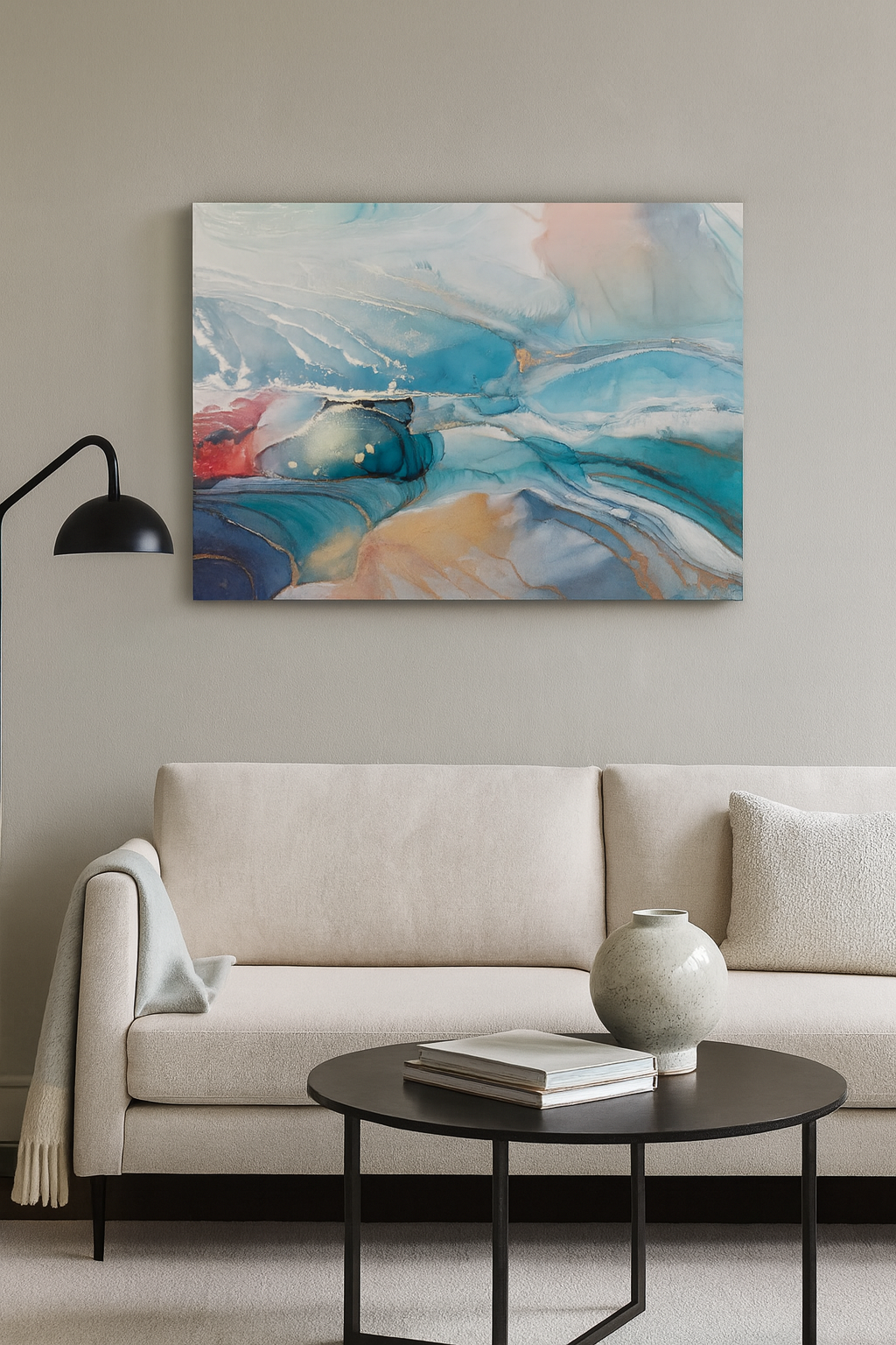Blue & Orange Glass Wall Art – Modern Abstract Tempered Glass Decor