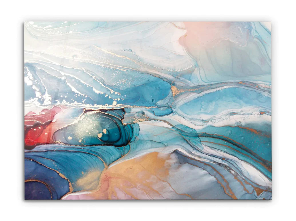 Blue & Orange Glass Wall Art – Modern Abstract Tempered Glass Decor