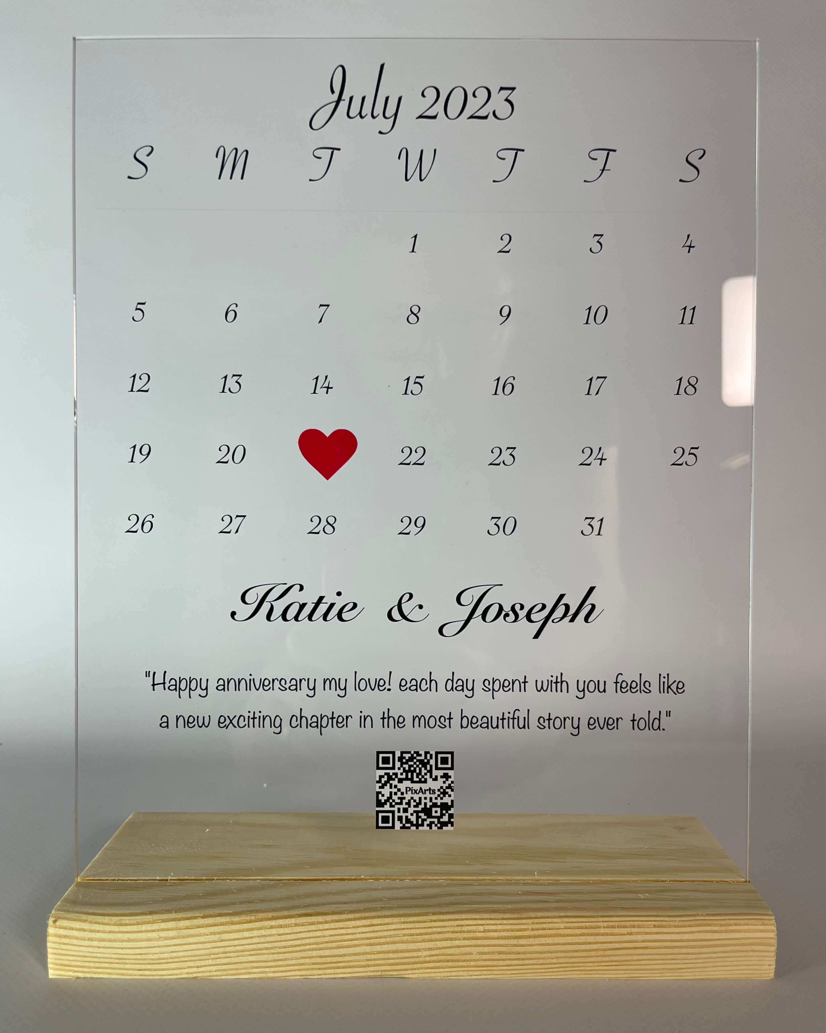Calendar Anniversary Acrylic Plaque Gift