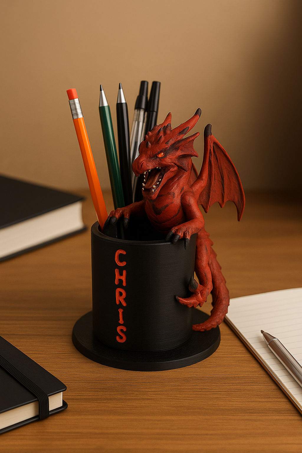 Personalized Dragon Pen Holder: Custom Name 3D Printed Desk Organizer