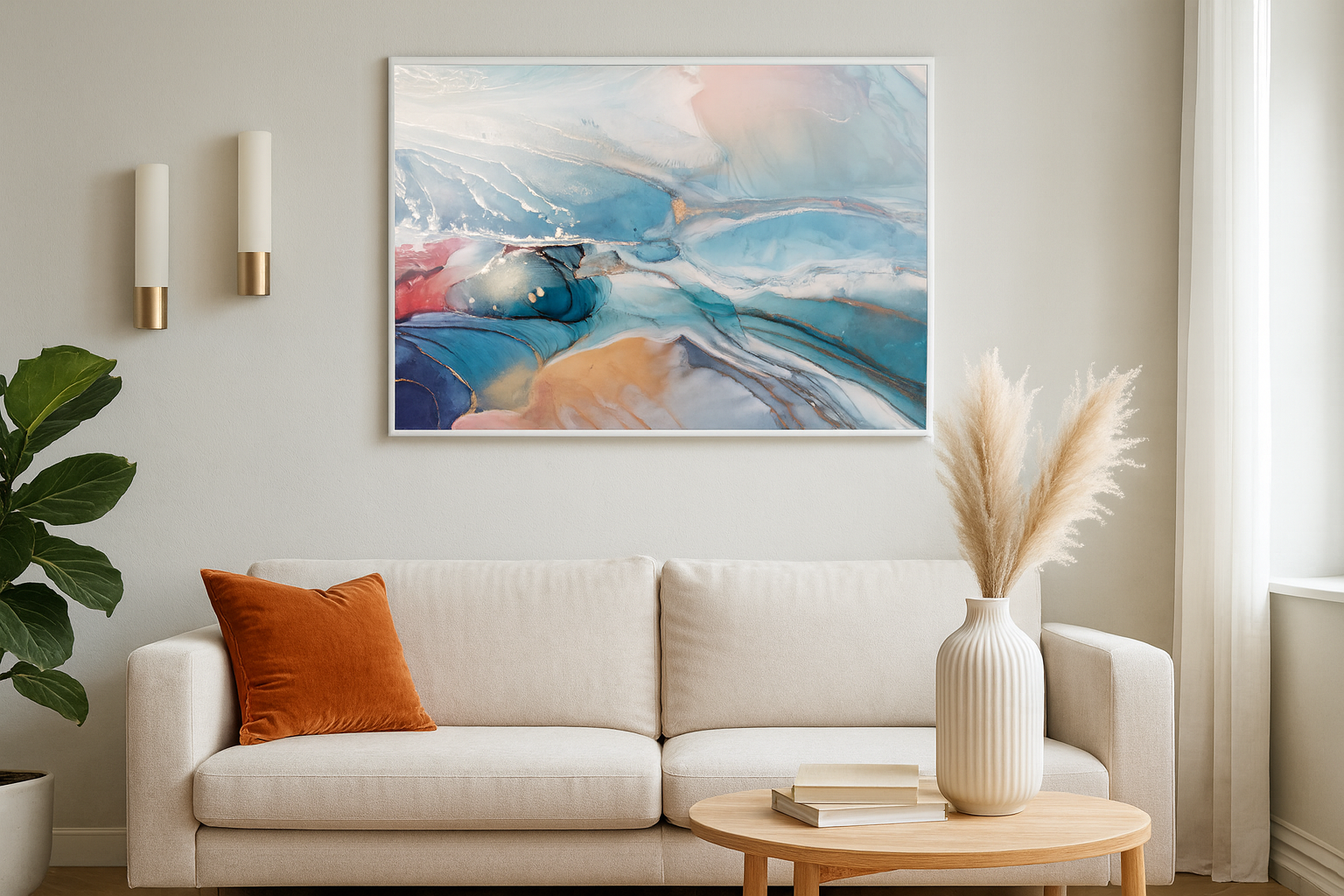 Blue & Orange Glass Wall Art – Modern Abstract Tempered Glass Decor