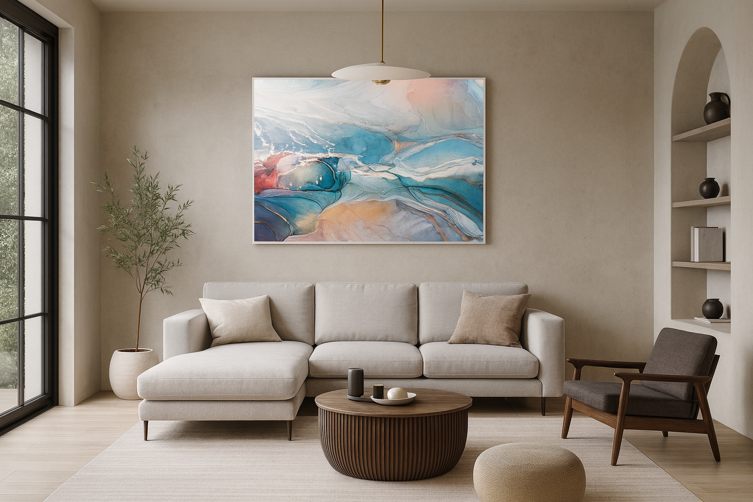 Blue & Orange Glass Wall Art – Modern Abstract Tempered Glass Decor