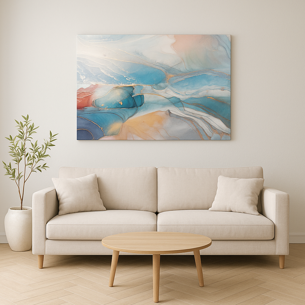 Blue & Orange Glass Wall Art – Modern Abstract Tempered Glass Decor