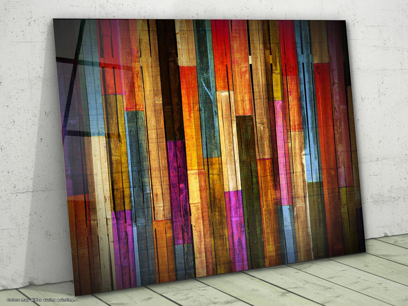Colorful Wooden Glass Wall Art Durable Printing Hangings Modern Large