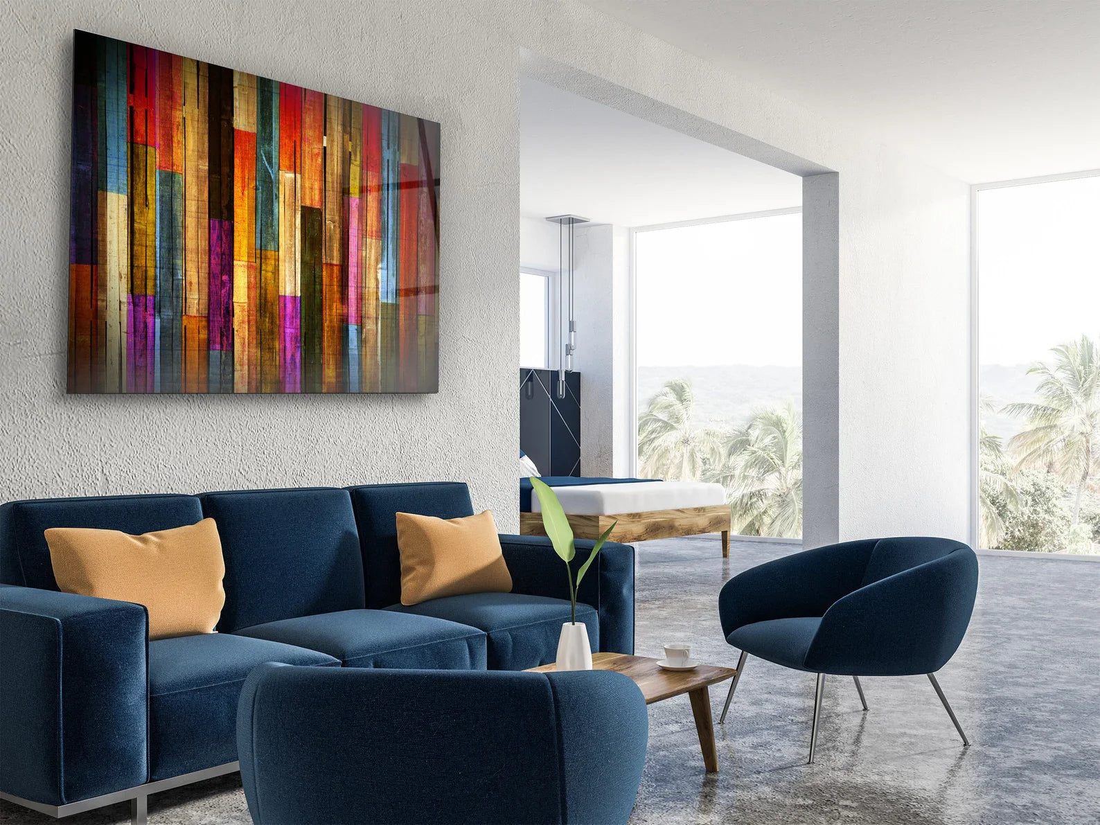 Colorful Wooden Glass Wall Art Durable Printing Hangings Modern Large