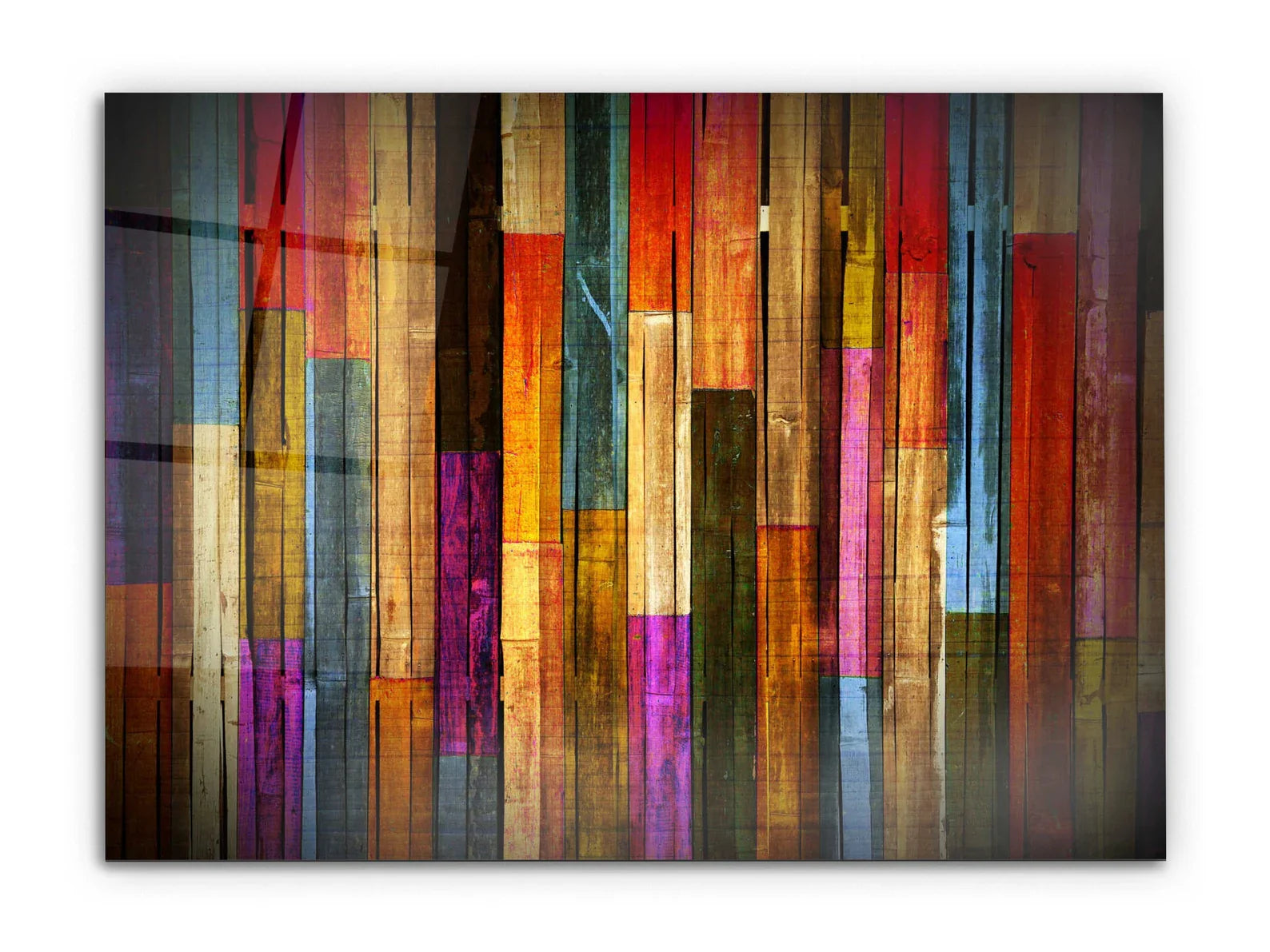 Colorful Wooden Glass Wall Art Durable Printing Hangings Modern Large
