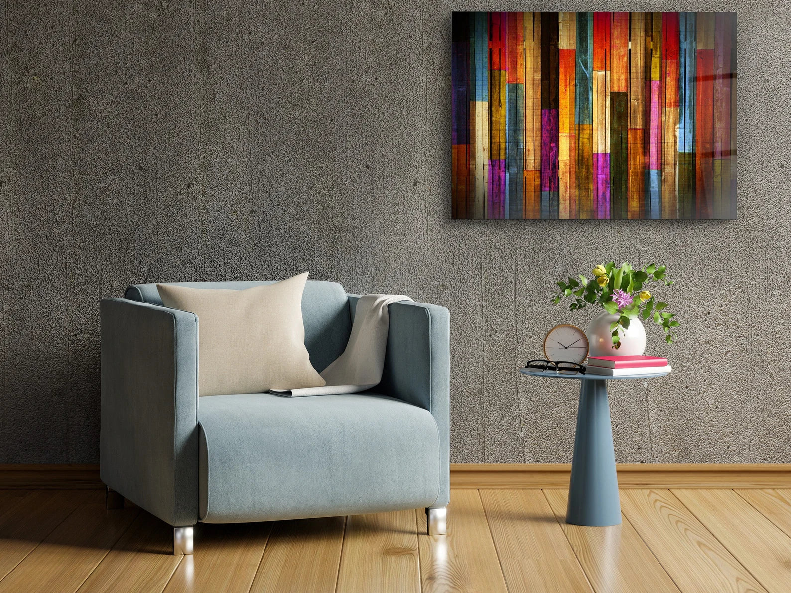 Colorful Wooden Glass Wall Art Durable Printing Hangings Modern Large