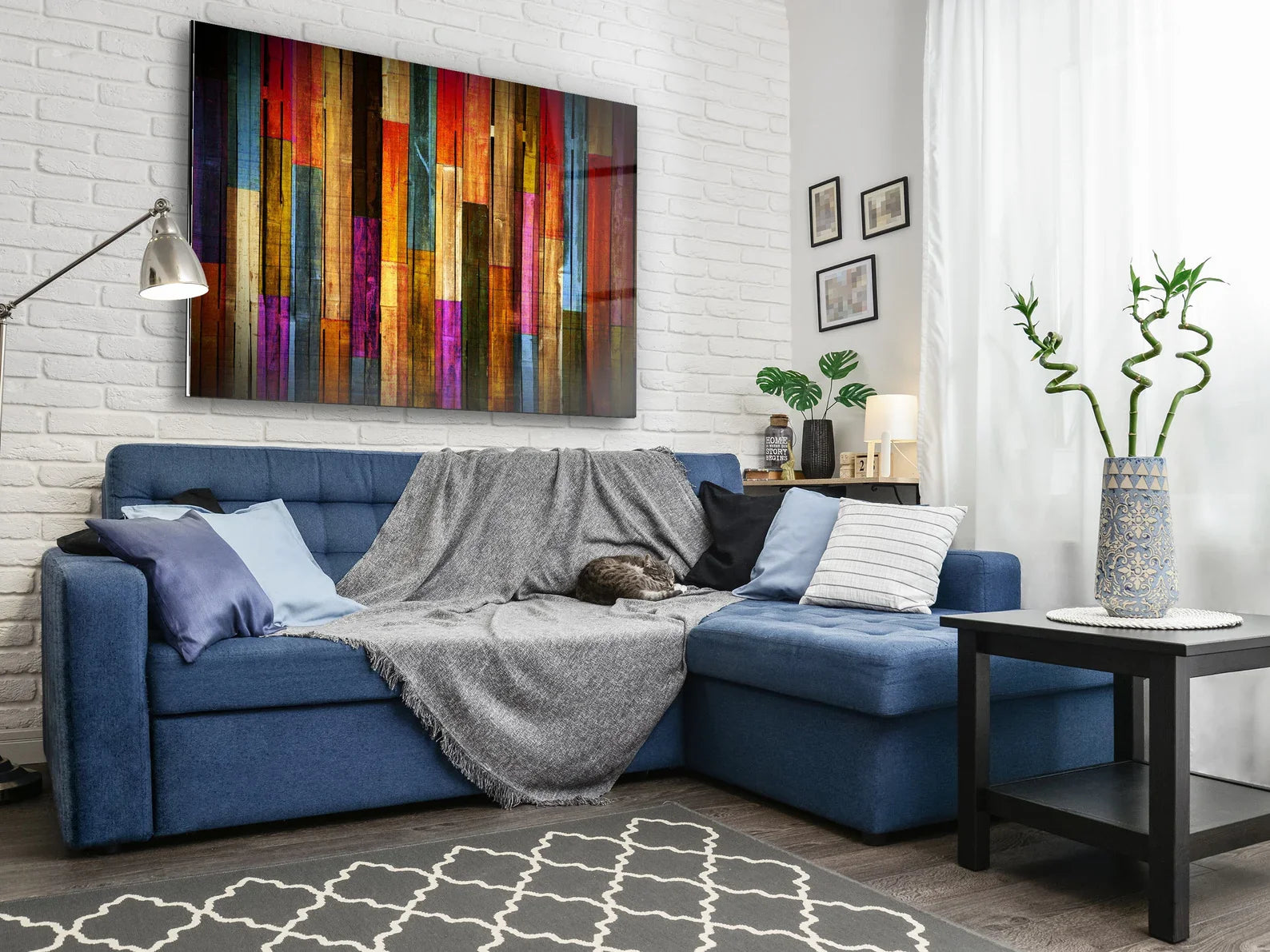 Colorful Wooden Glass Wall Art Durable Printing Hangings Modern Large