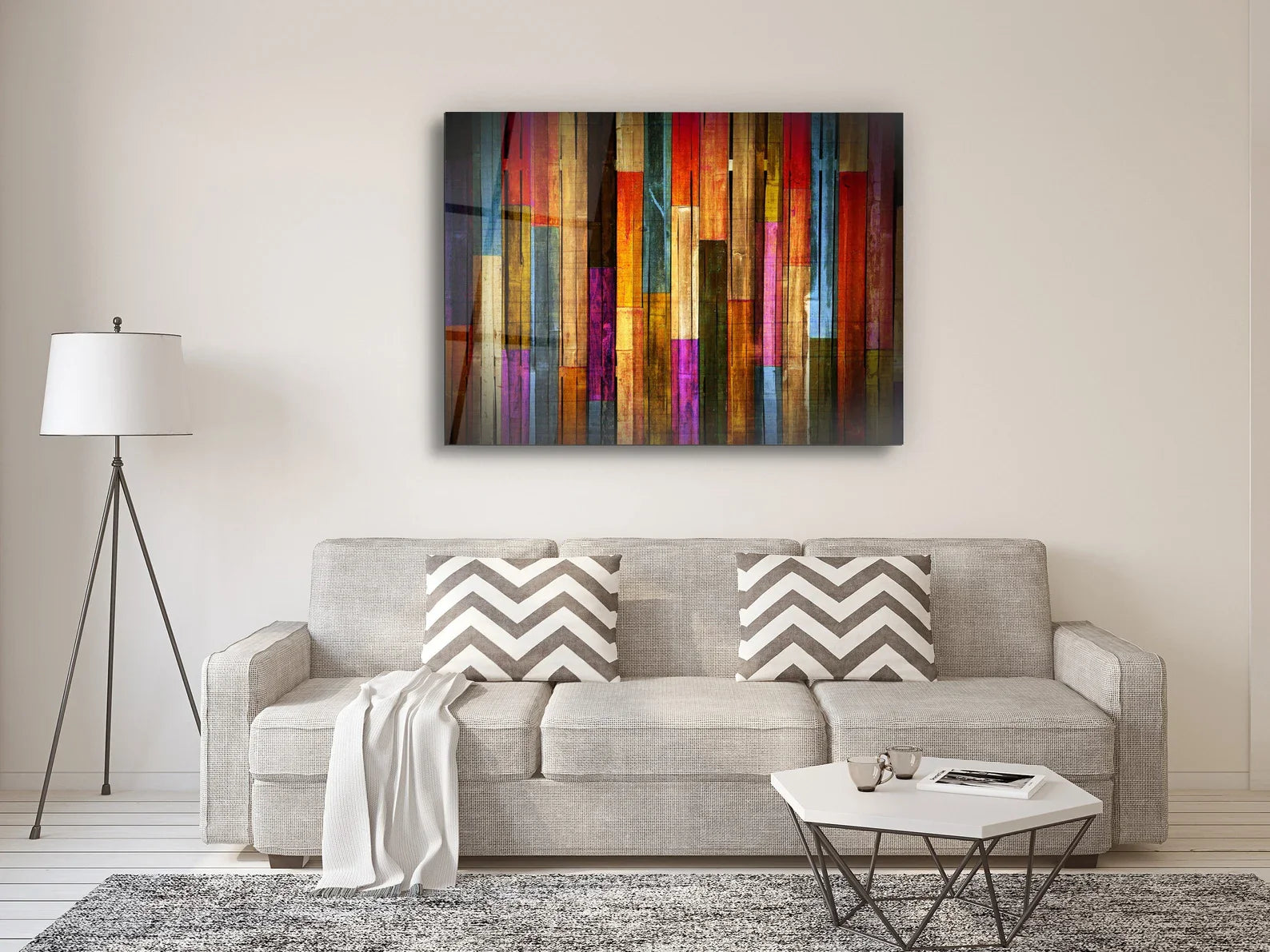 Colorful Wooden Glass Wall Art Durable Printing Hangings Modern Large