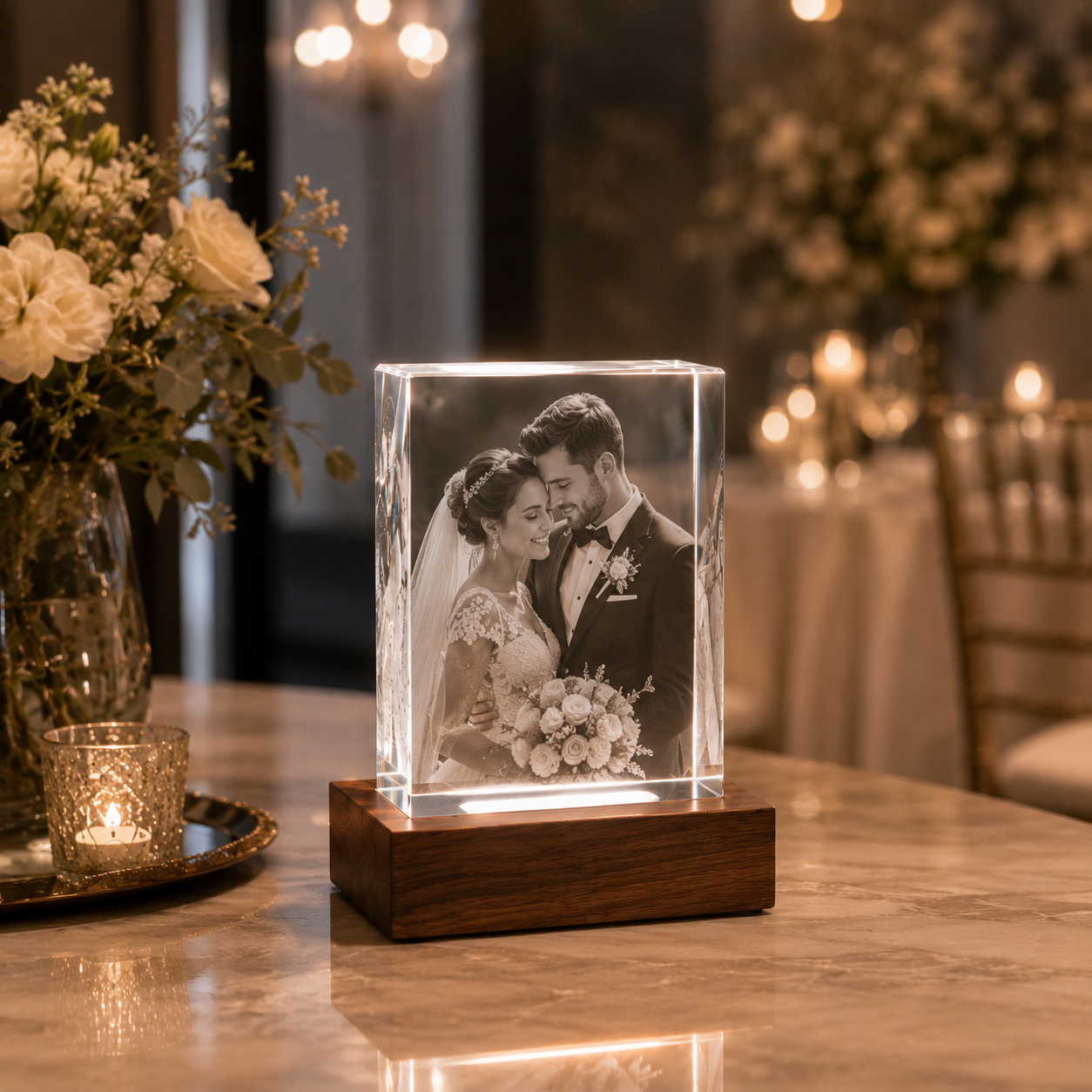 Custom 3D Photo Crystal Block – Rectangle Laser Etched Glass Keepsake