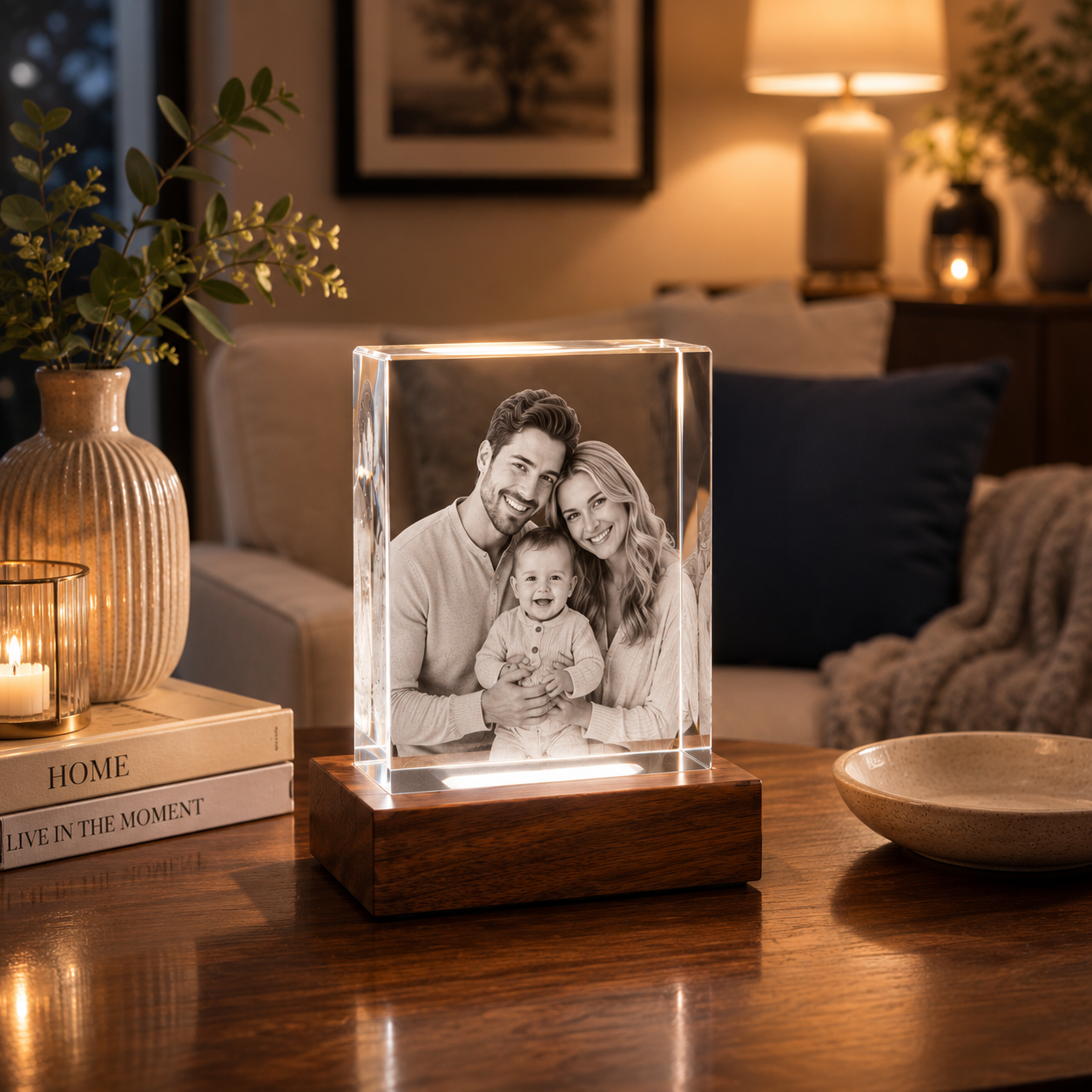 Custom 3D Photo Crystal Block – Rectangle Laser Etched Glass Keepsake