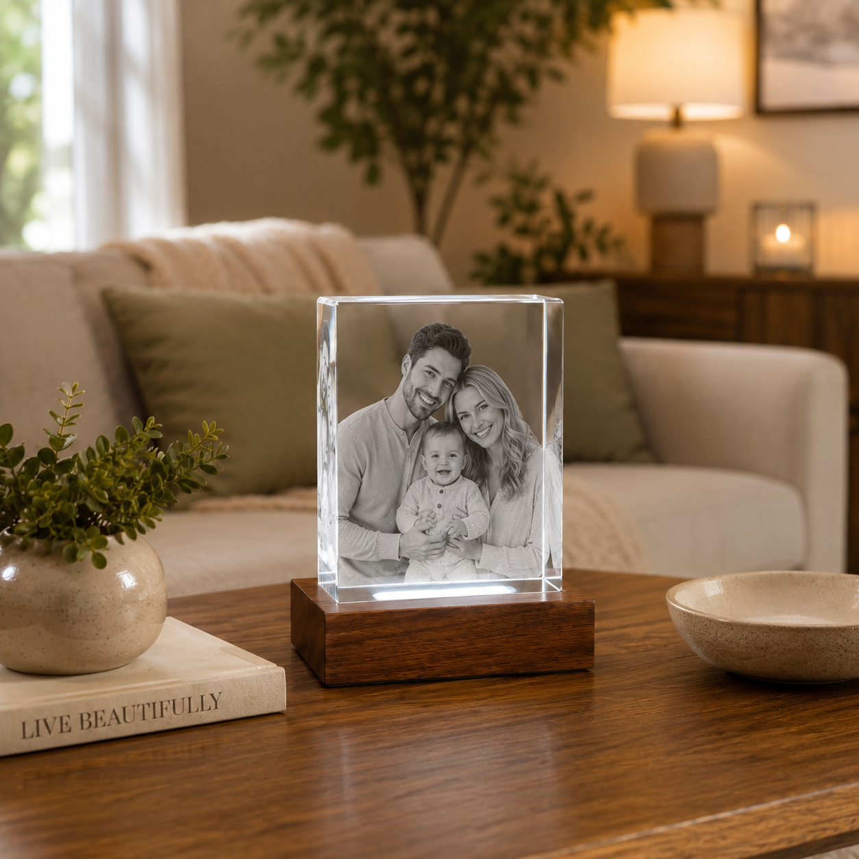 Custom 3D Photo Crystal Block – Rectangle Laser Etched Glass Keepsake