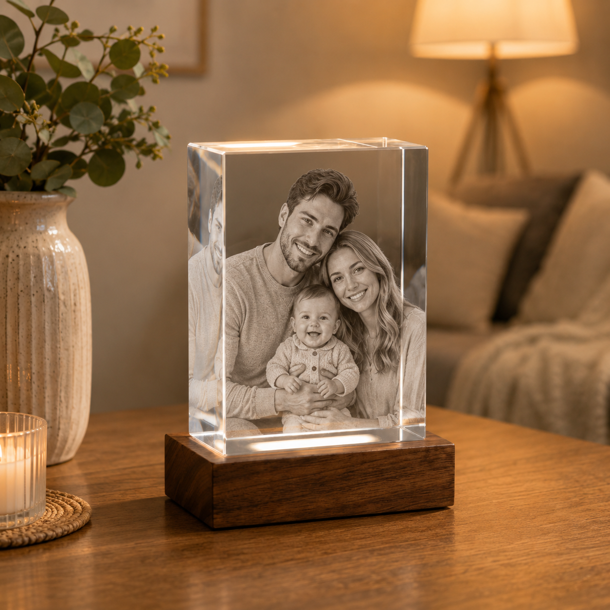 Custom 3D Photo Crystal Block – Rectangle Laser Etched Glass Keepsake