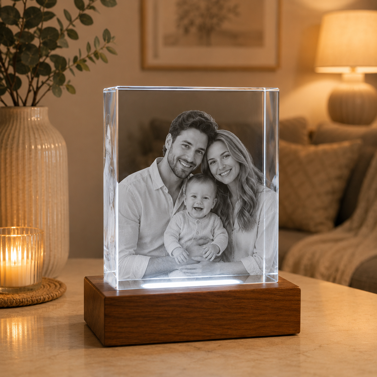 Custom 3D Photo Crystal Block – Rectangle Laser Etched Glass Keepsake