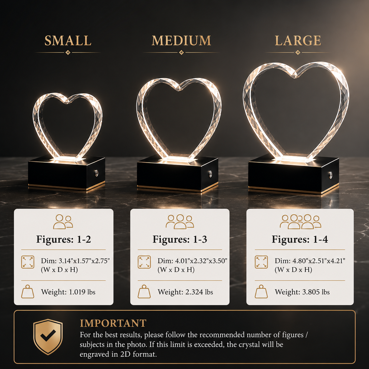 Custom 3D Photo Crystal Heart with LED Base – Personalized Laser Etched Glass Keepsake