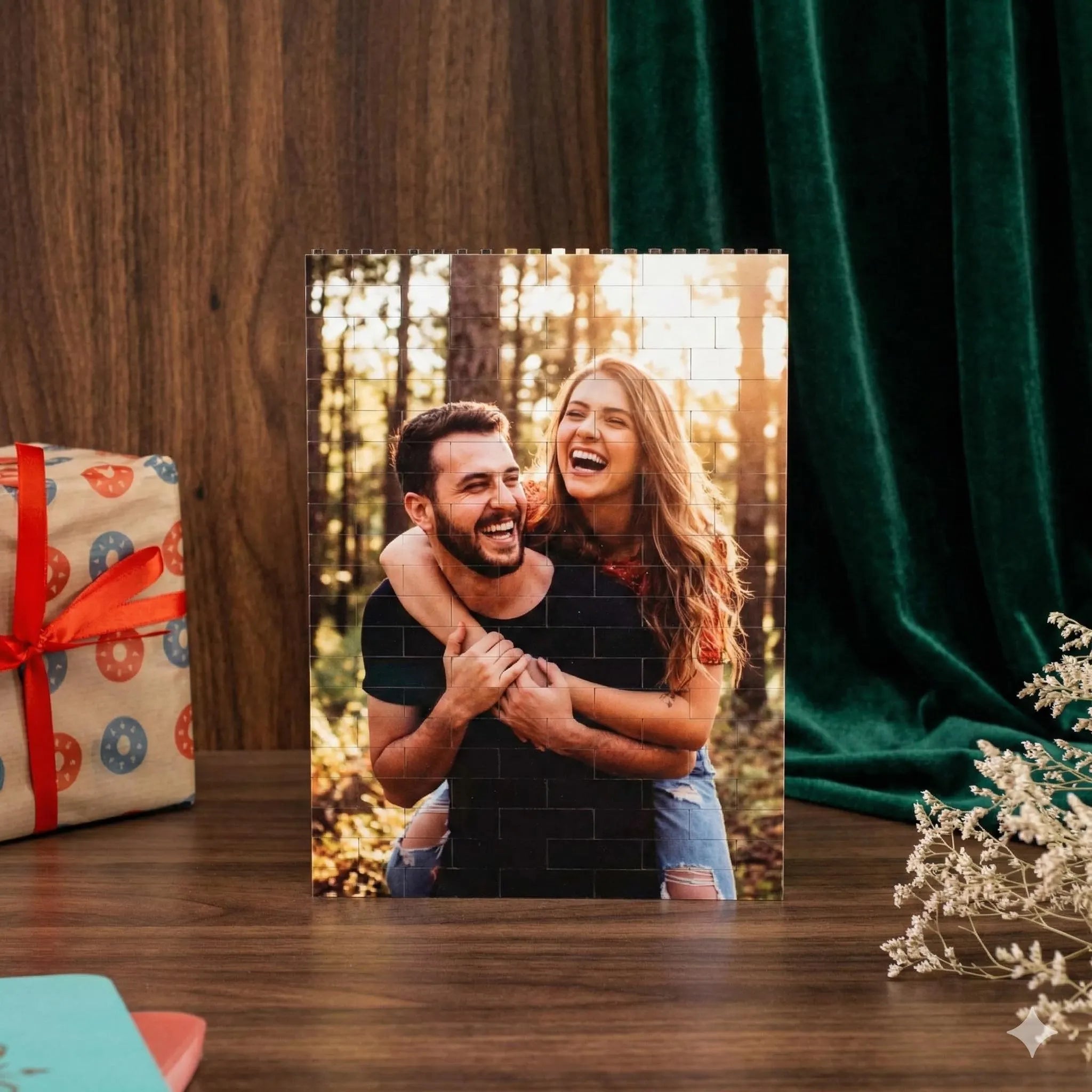 Custom photo brick puzzle close-up