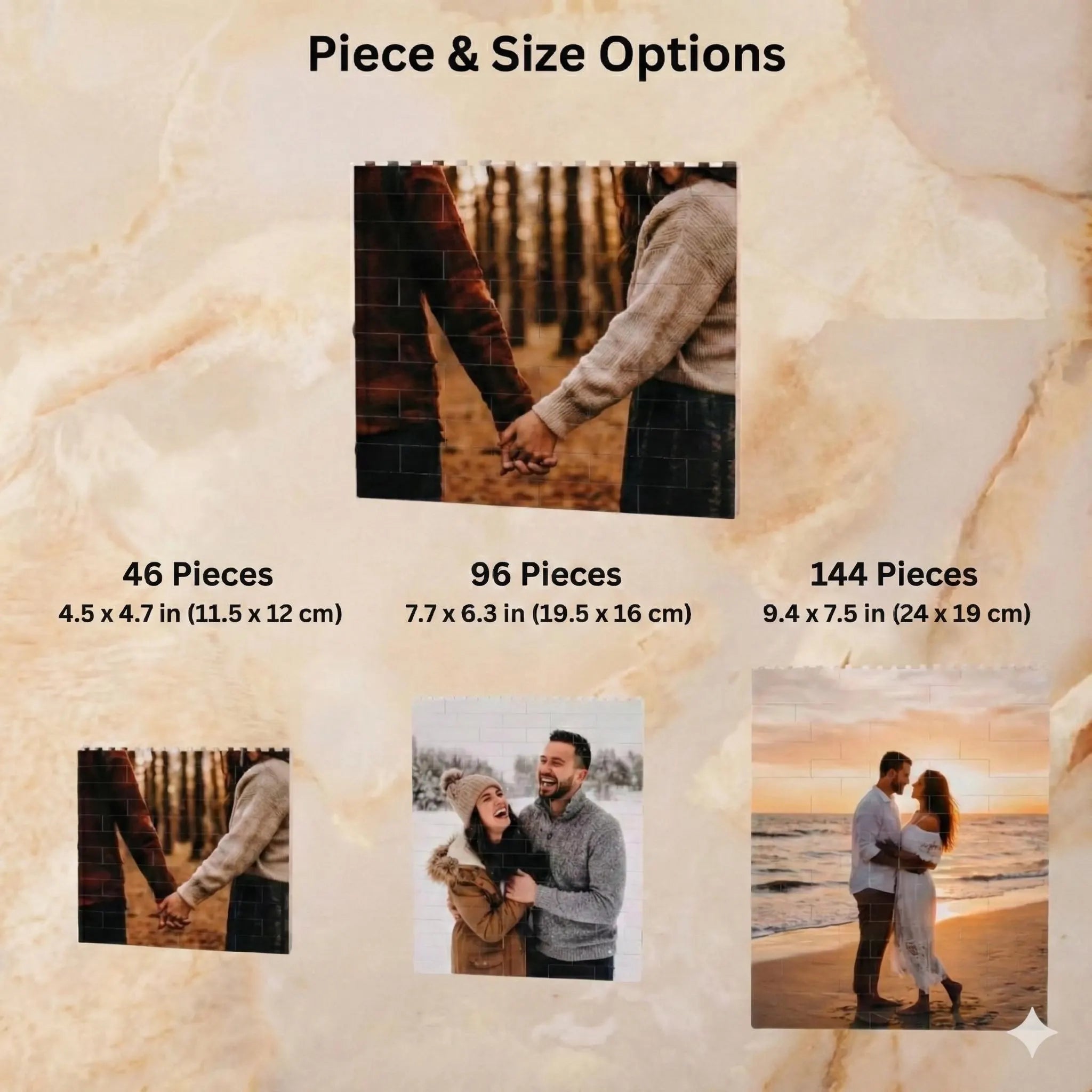 Custom photo building brick puzzle size guide