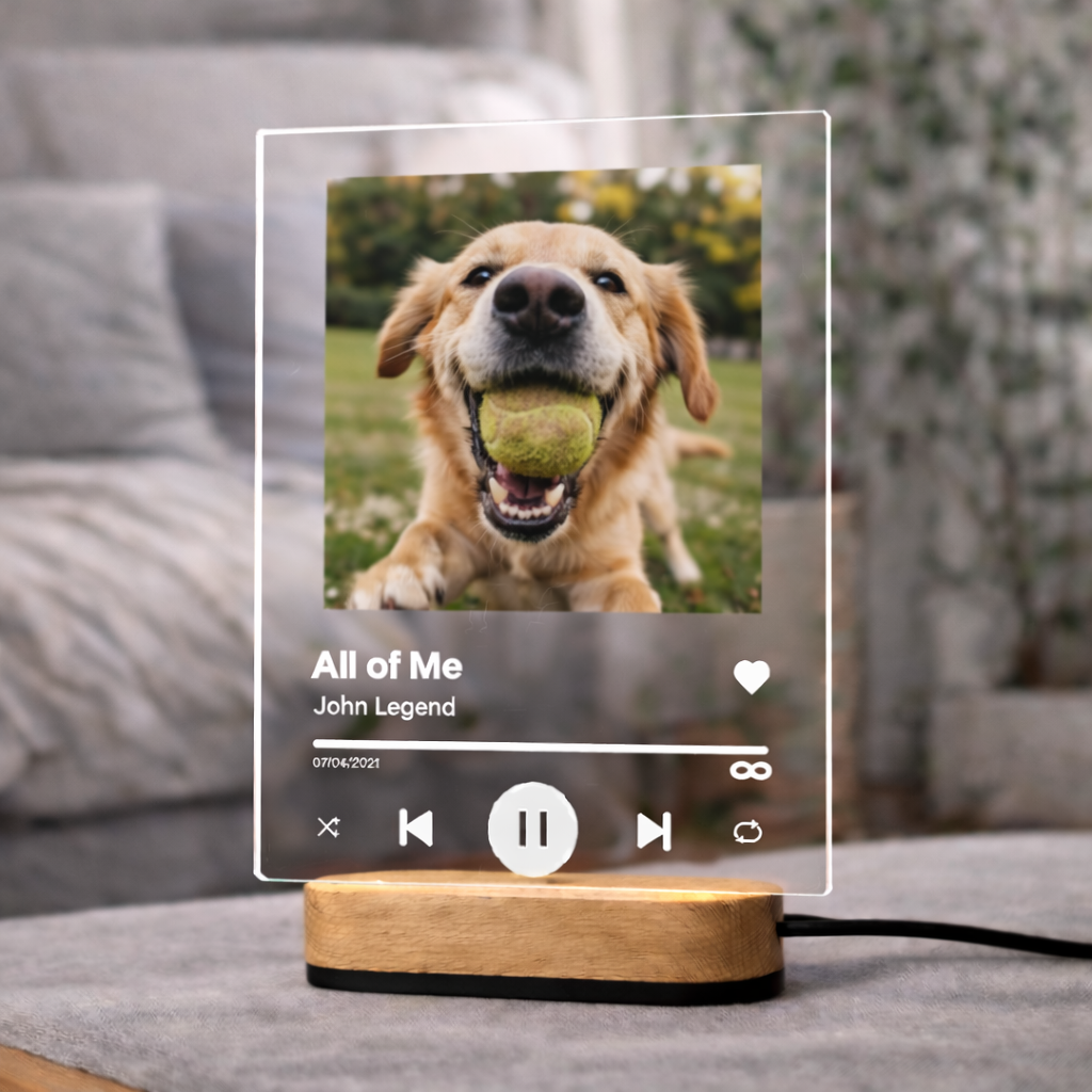 Custom pet photo song plaque example