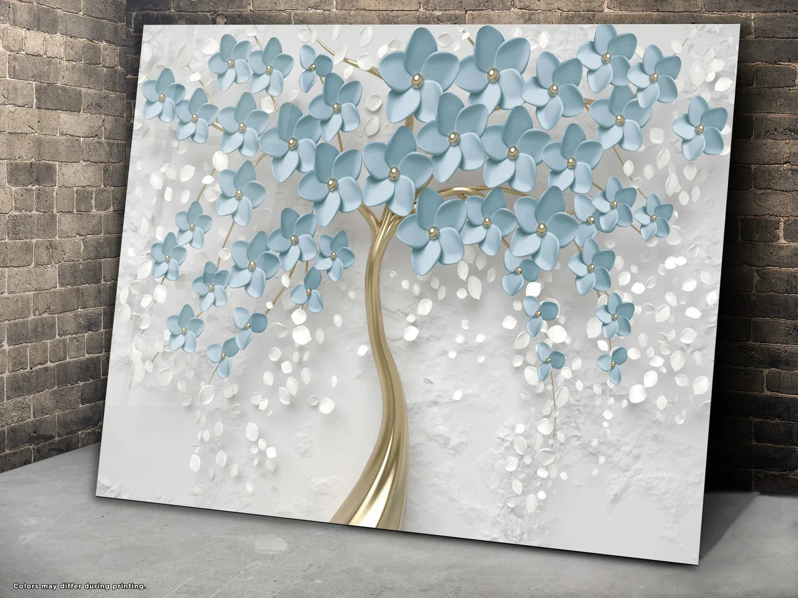 Glass Wall Art Prints Blue Flowers UV Printing Decor