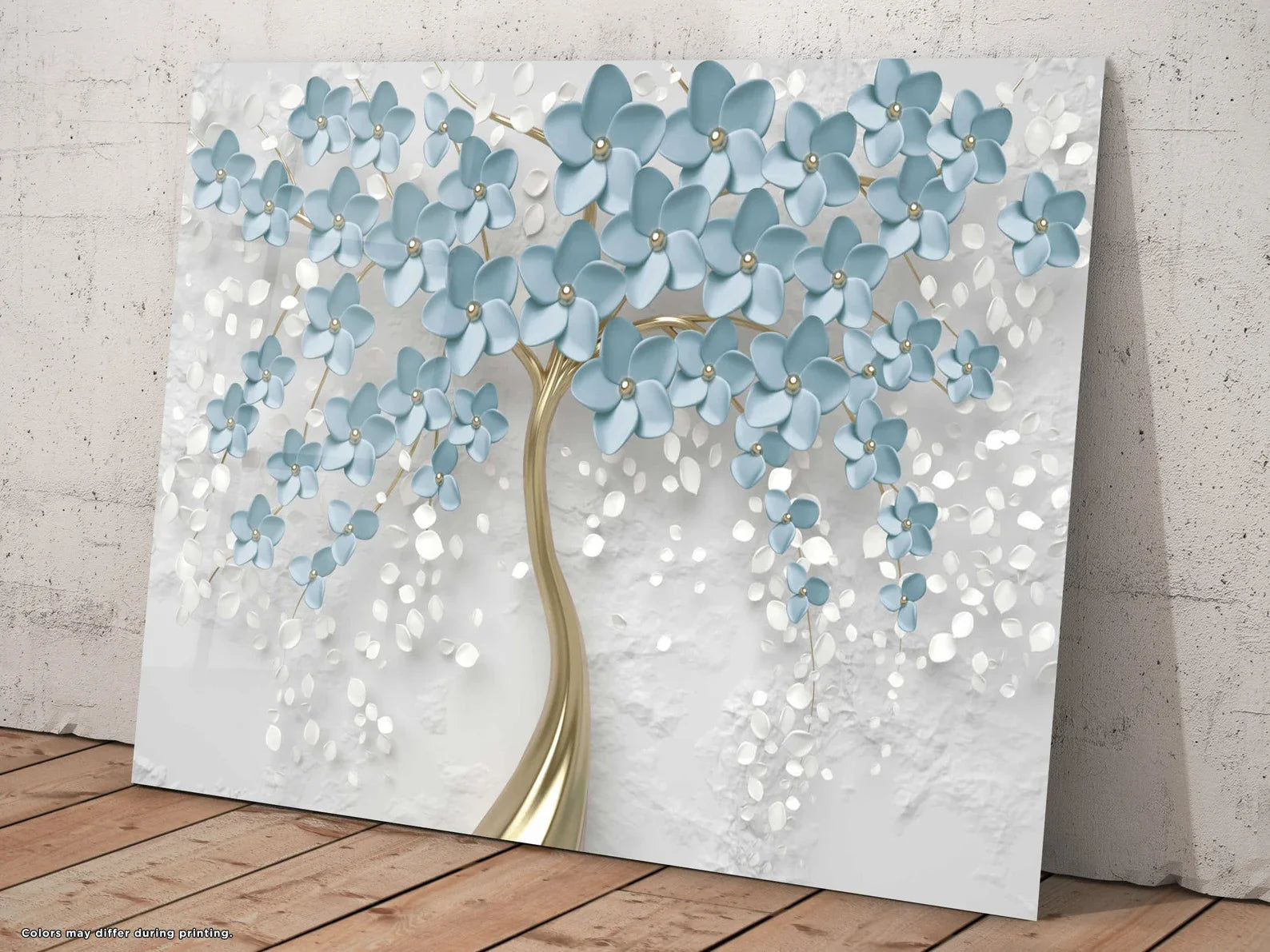 Glass Wall Art Prints Blue Flowers UV Printing Decor