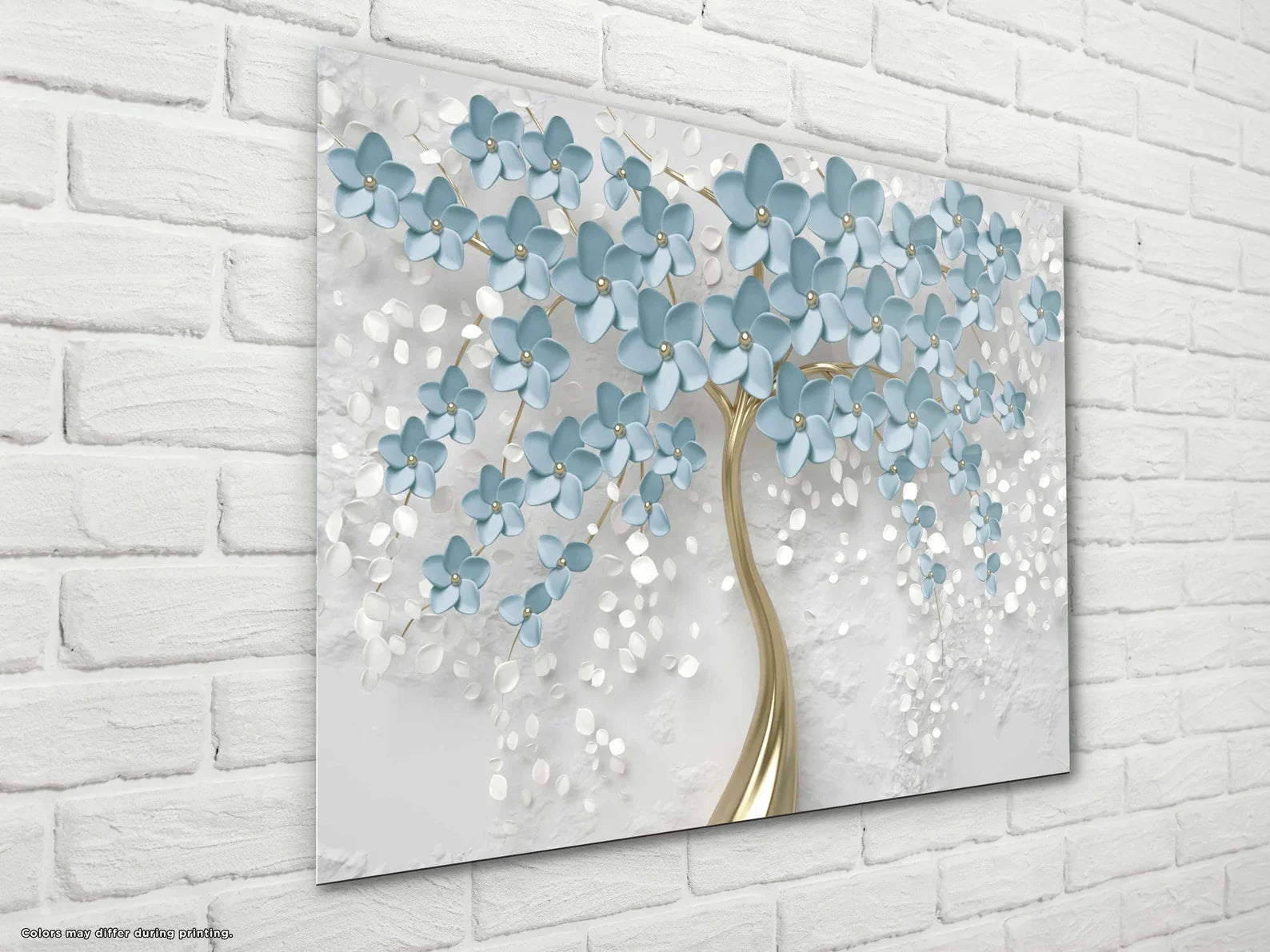 Glass Wall Art Prints Blue Flowers UV Printing Decor