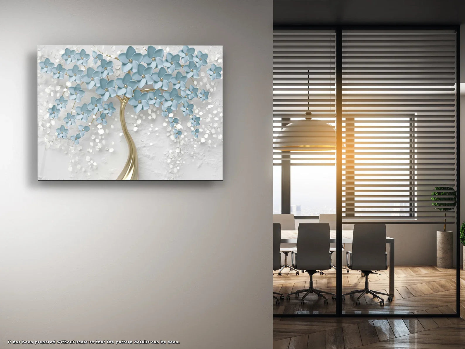 Glass Wall Art Prints Blue Flowers UV Printing Decor