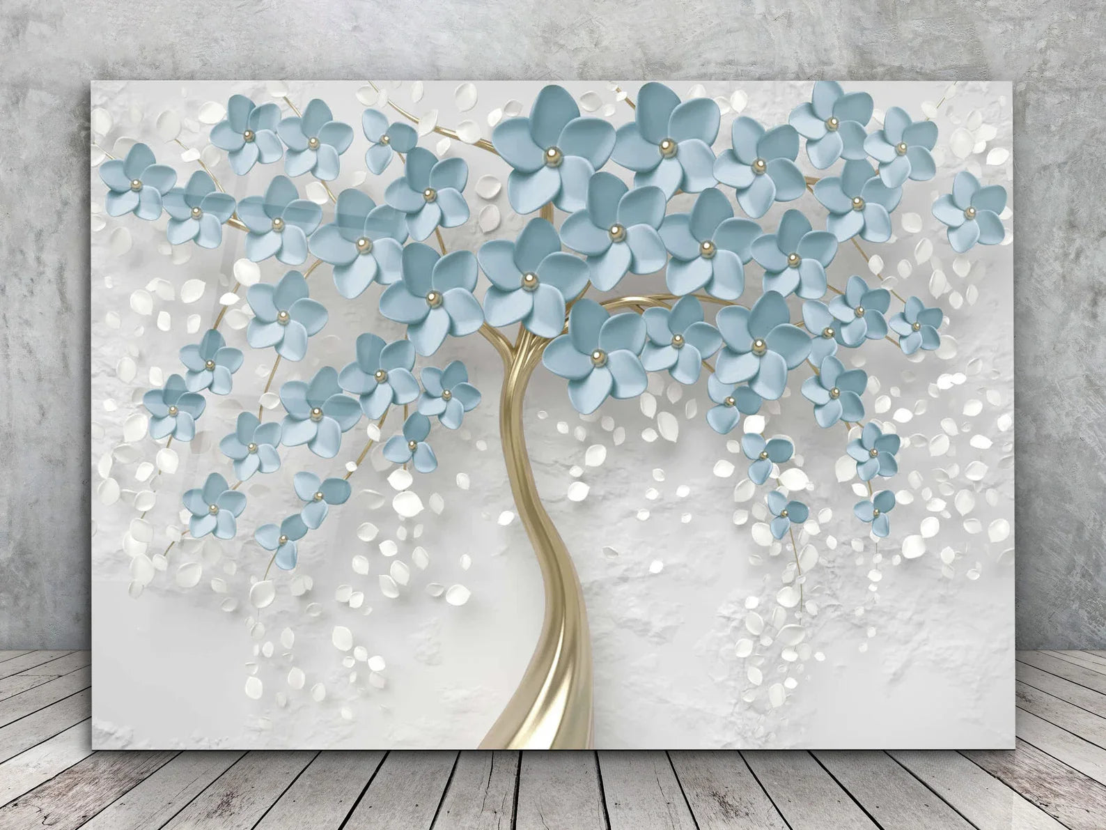 Glass Wall Art Prints Blue Flowers UV Printing Decor
