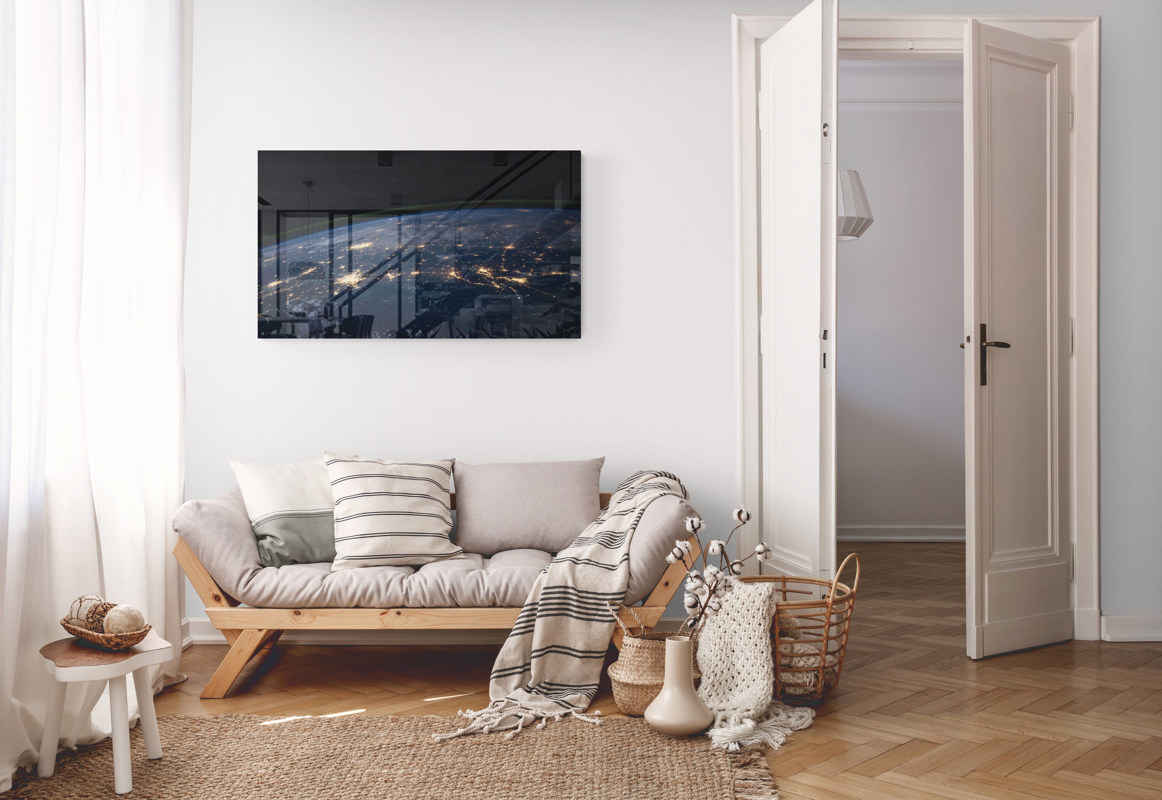 World From Space Tempered Glass Wall Art