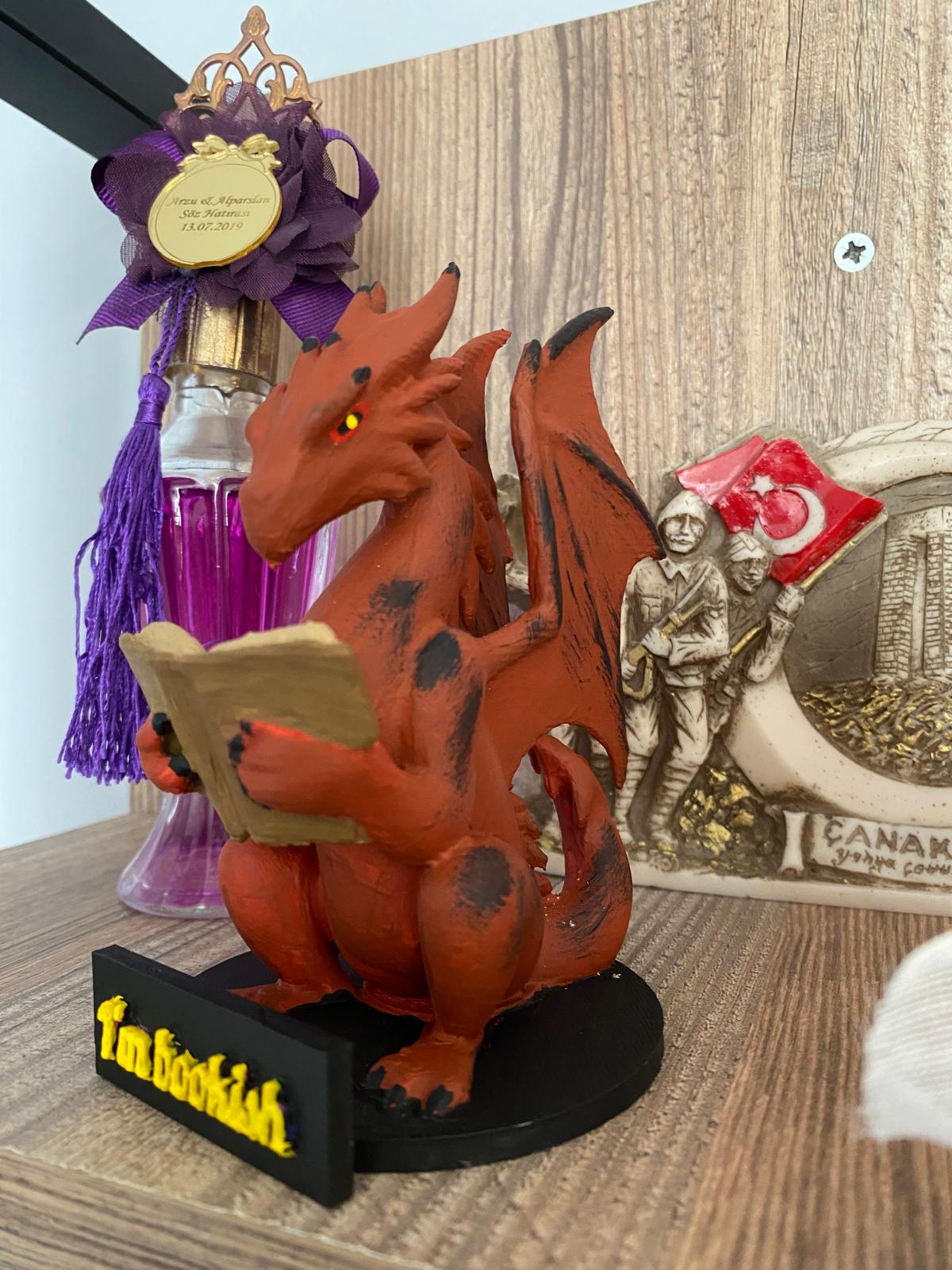 Personalized Reading Dragon Figurine: Fantasy Bookshelf Decor