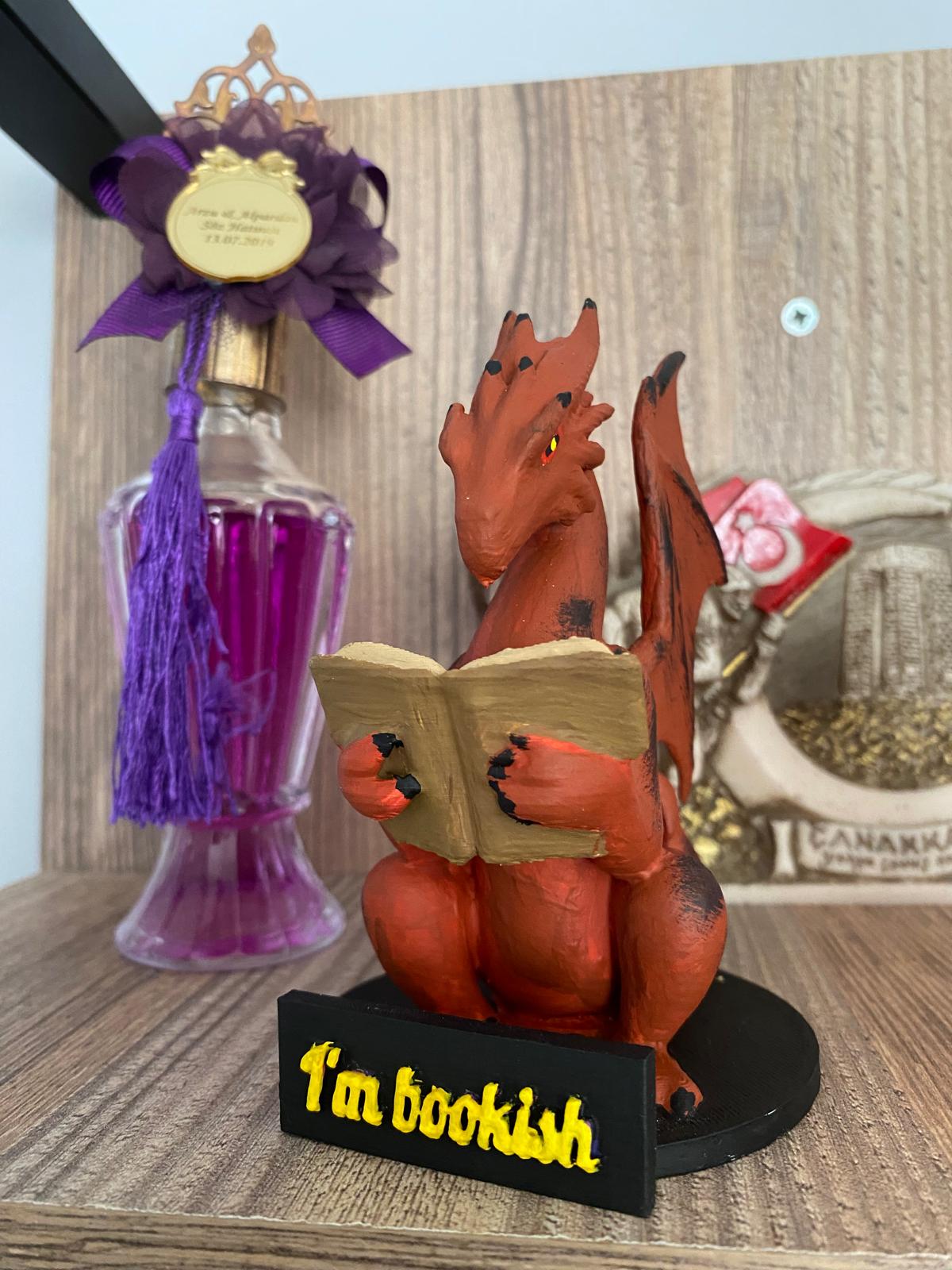 Personalized Reading Dragon Figurine: Fantasy Bookshelf Decor