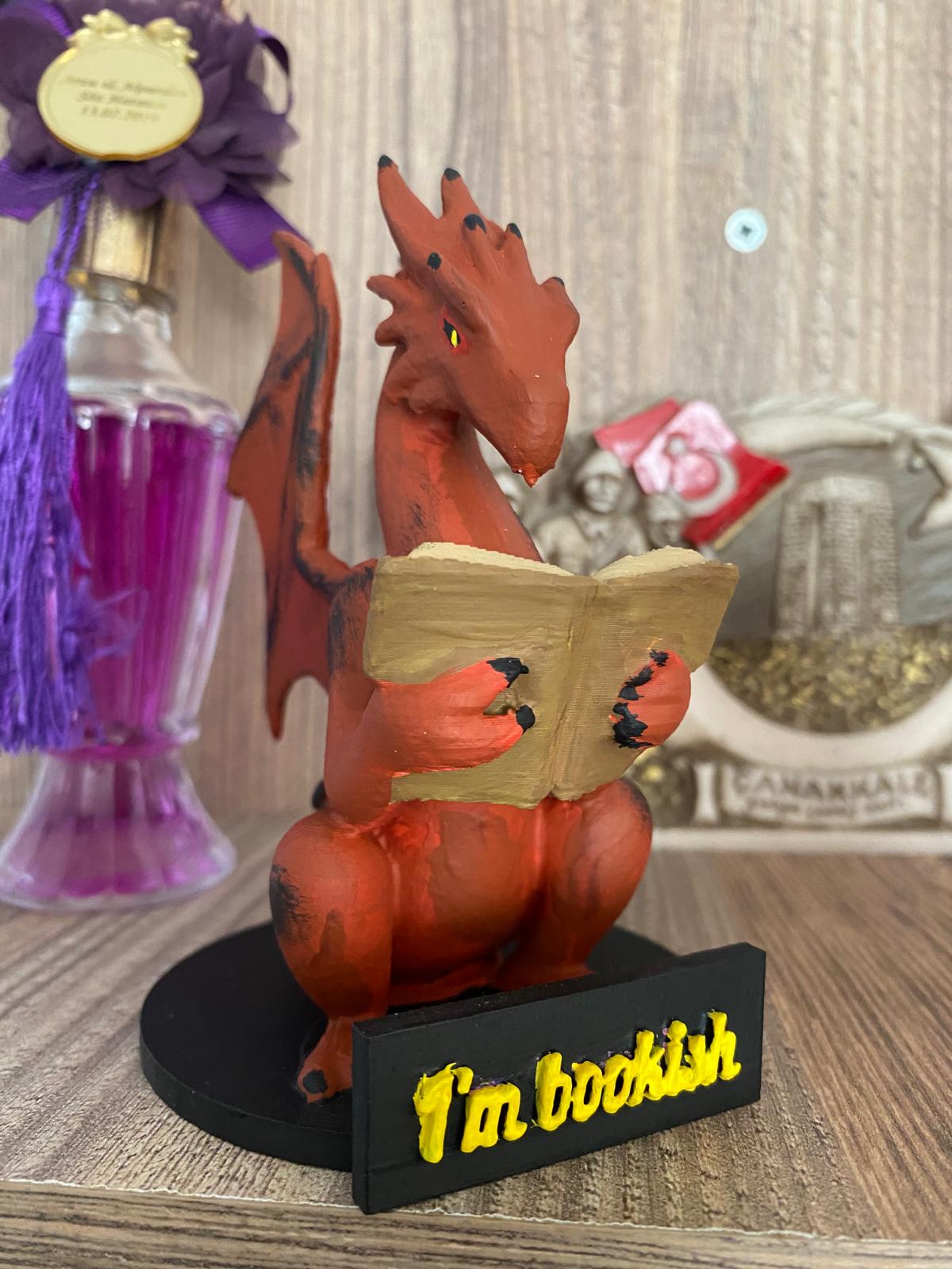 Personalized Reading Dragon Figurine: Fantasy Bookshelf Decor