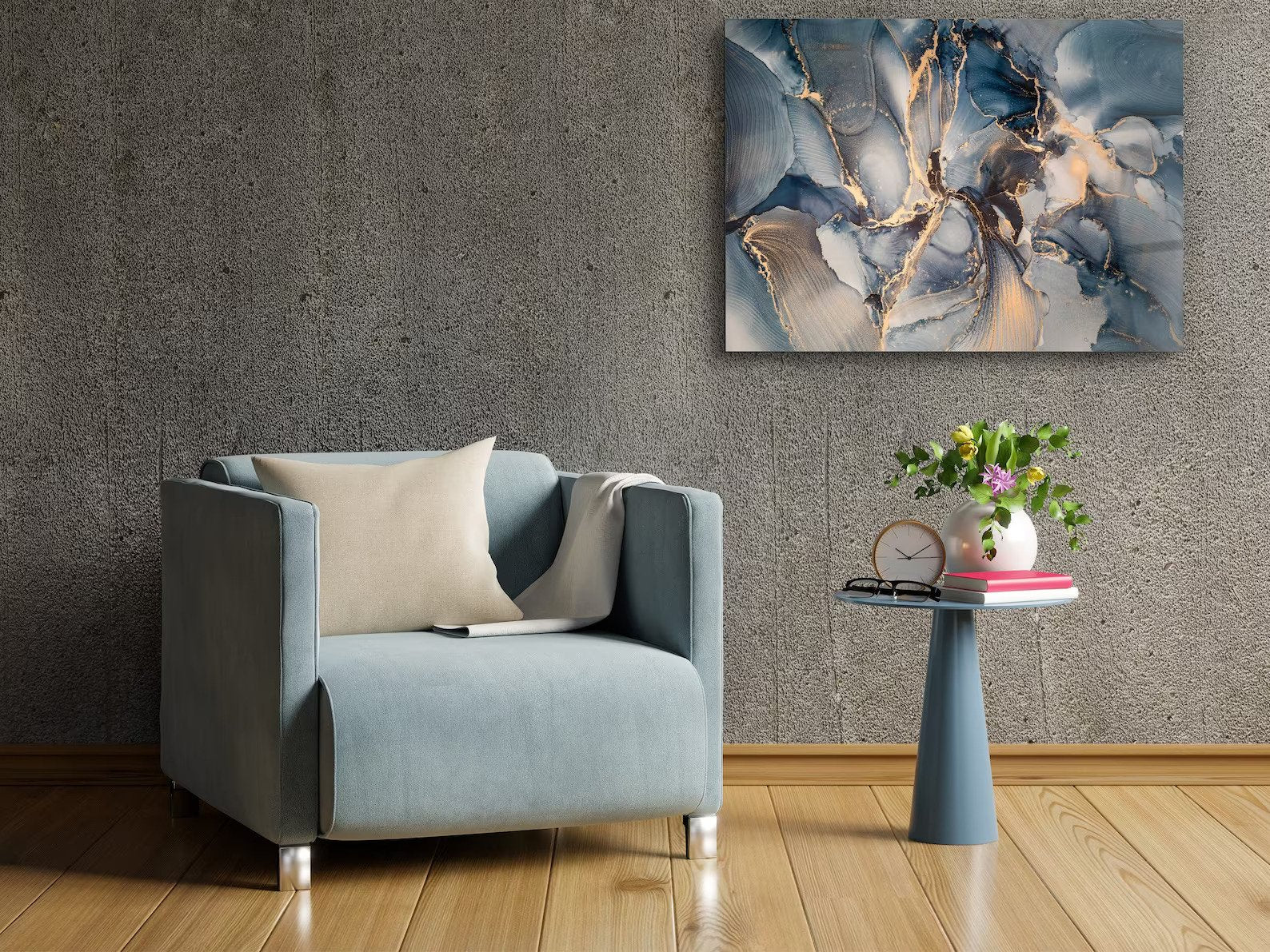 Glass Wall Art Gift, Housewarming Italian Tempered Blue Gray Abstract