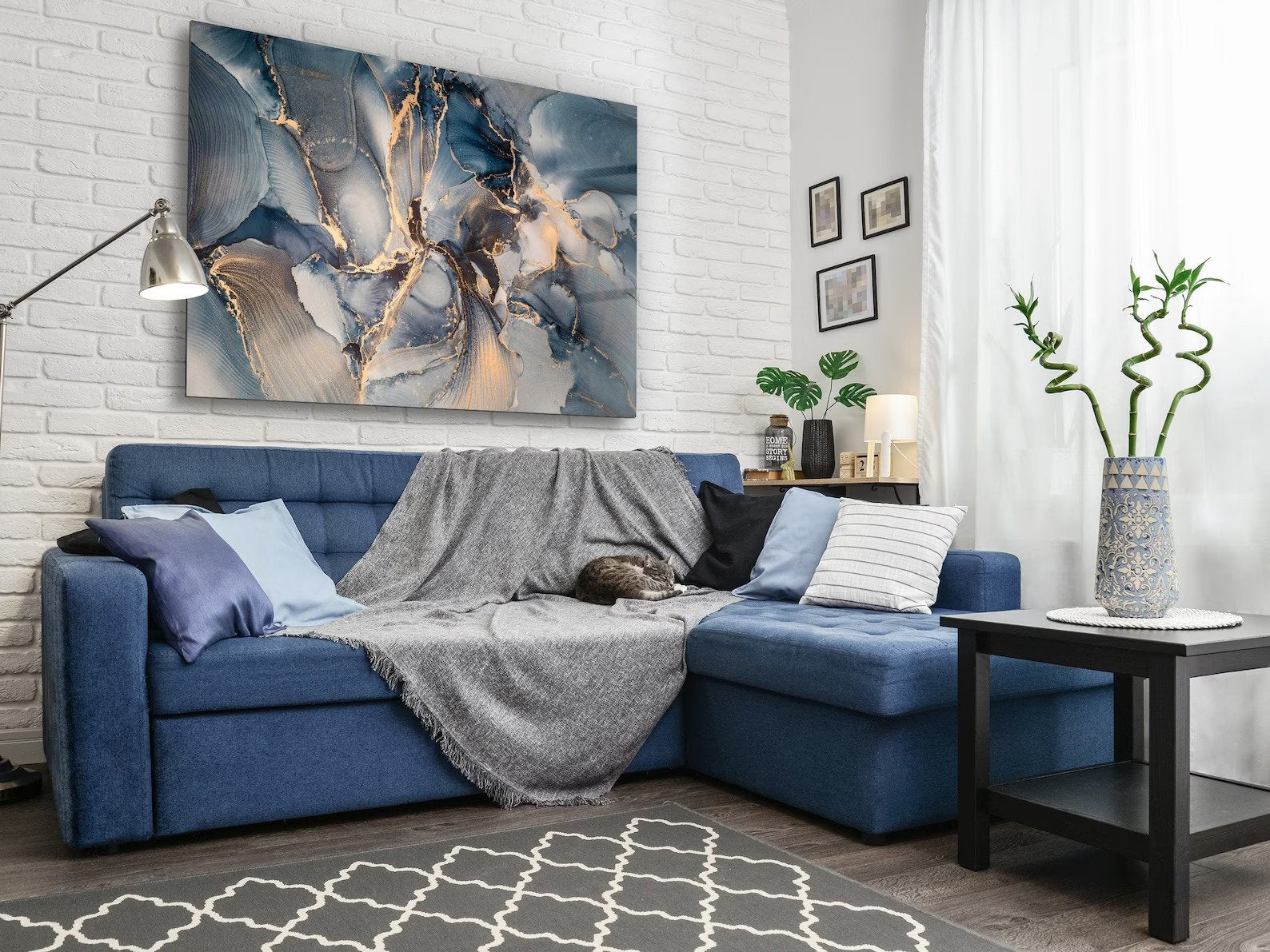Glass Wall Art Gift, Housewarming Italian Tempered Blue Gray Abstract