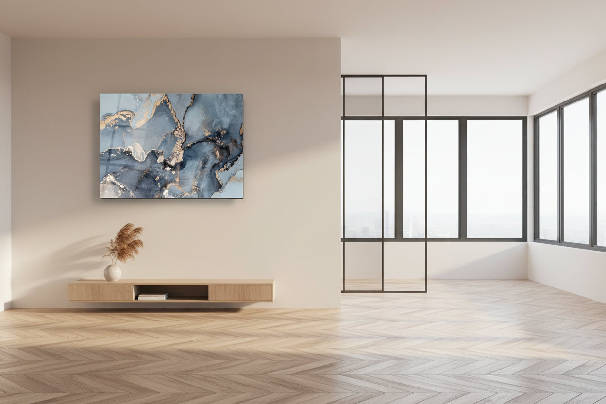 Blue gray glass wall art room display