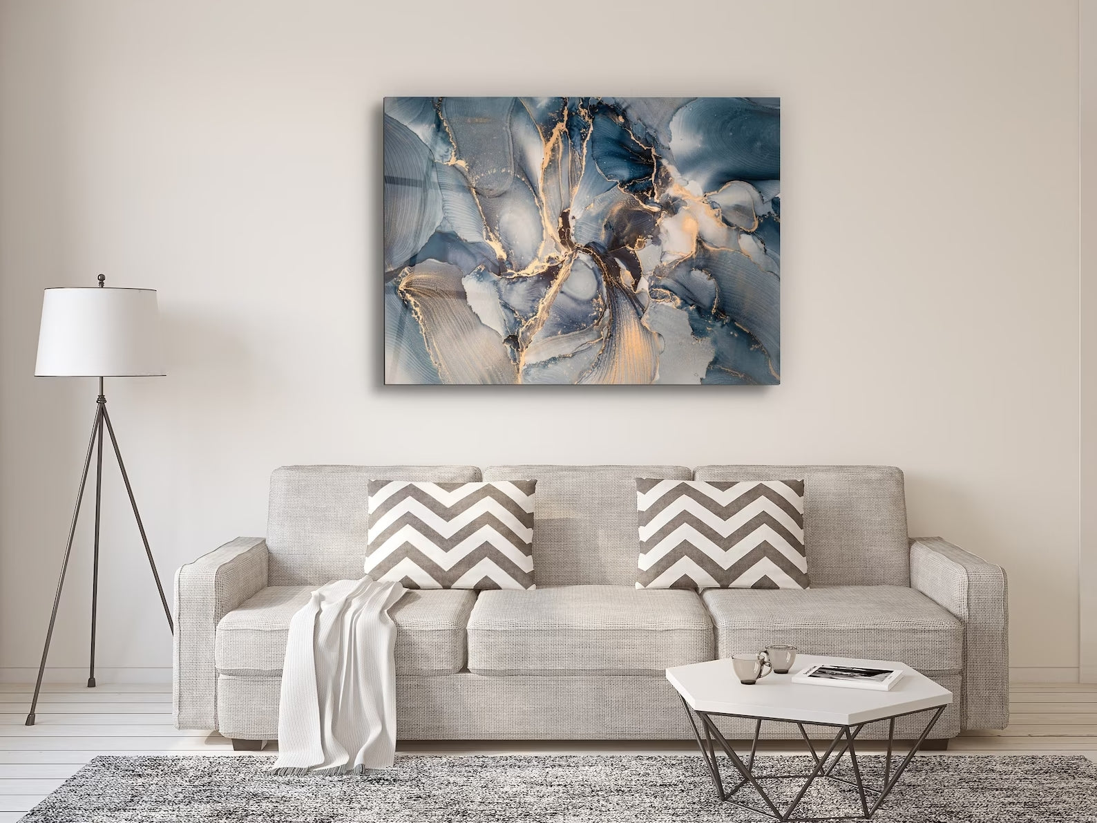 Glass Wall Art Gift, Housewarming Italian Tempered Blue Gray Abstract
