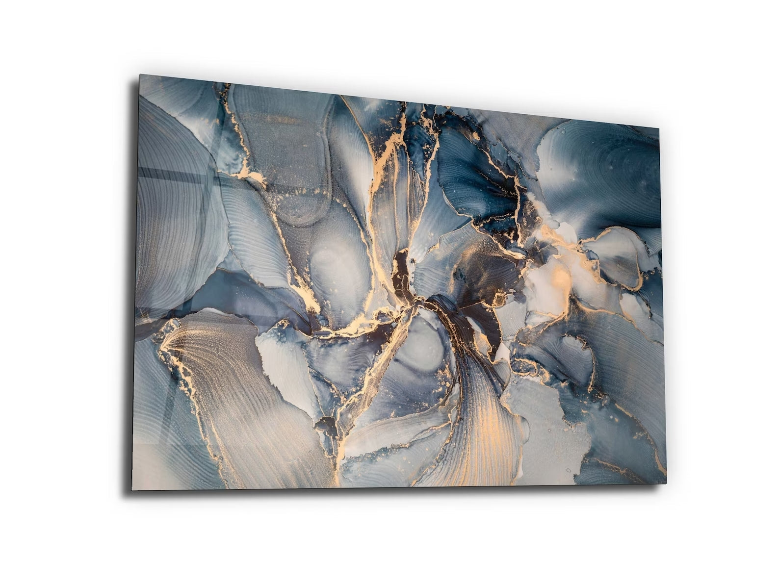 Glass Wall Art Gift, Housewarming Italian Tempered Blue Gray Abstract