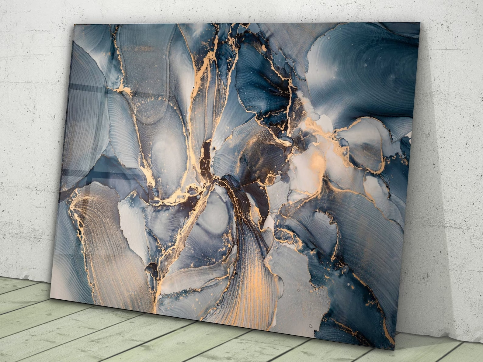 Glass Wall Art Gift, Housewarming Italian Tempered Blue Gray Abstract