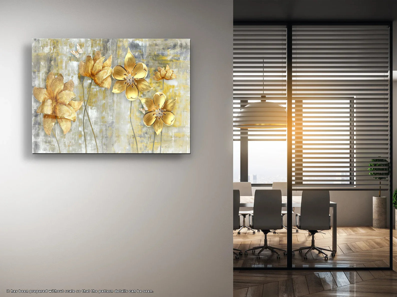Golden Flowers Glass Wall Art Large Decor Housewarming Gift Modern