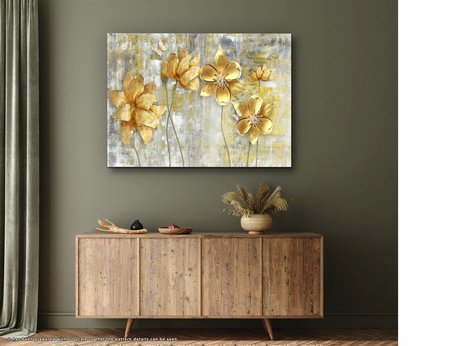 Golden Flowers Glass Wall Art Large Decor Housewarming Gift Modern