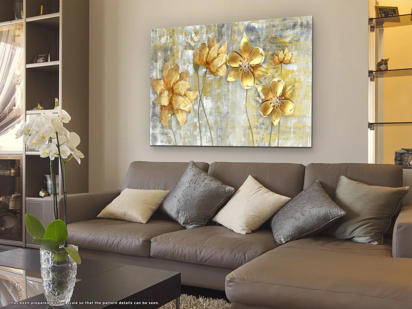 Golden Flowers Glass Wall Art Large Decor Housewarming Gift Modern