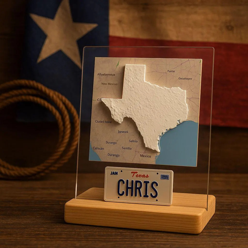 Personalized 3D Texas Relief Map: Custom Travel Gift