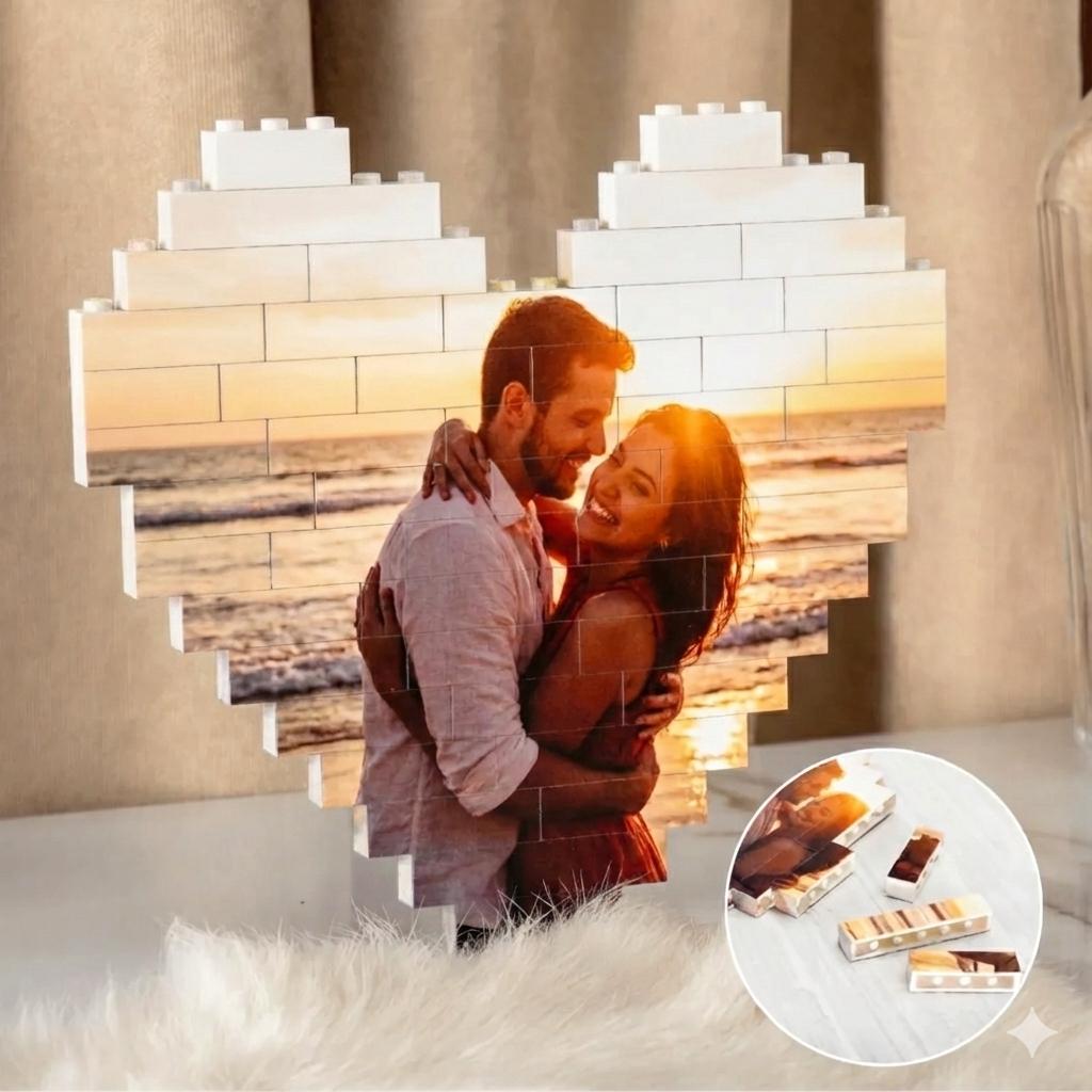 Heart shaped building brick photo gift