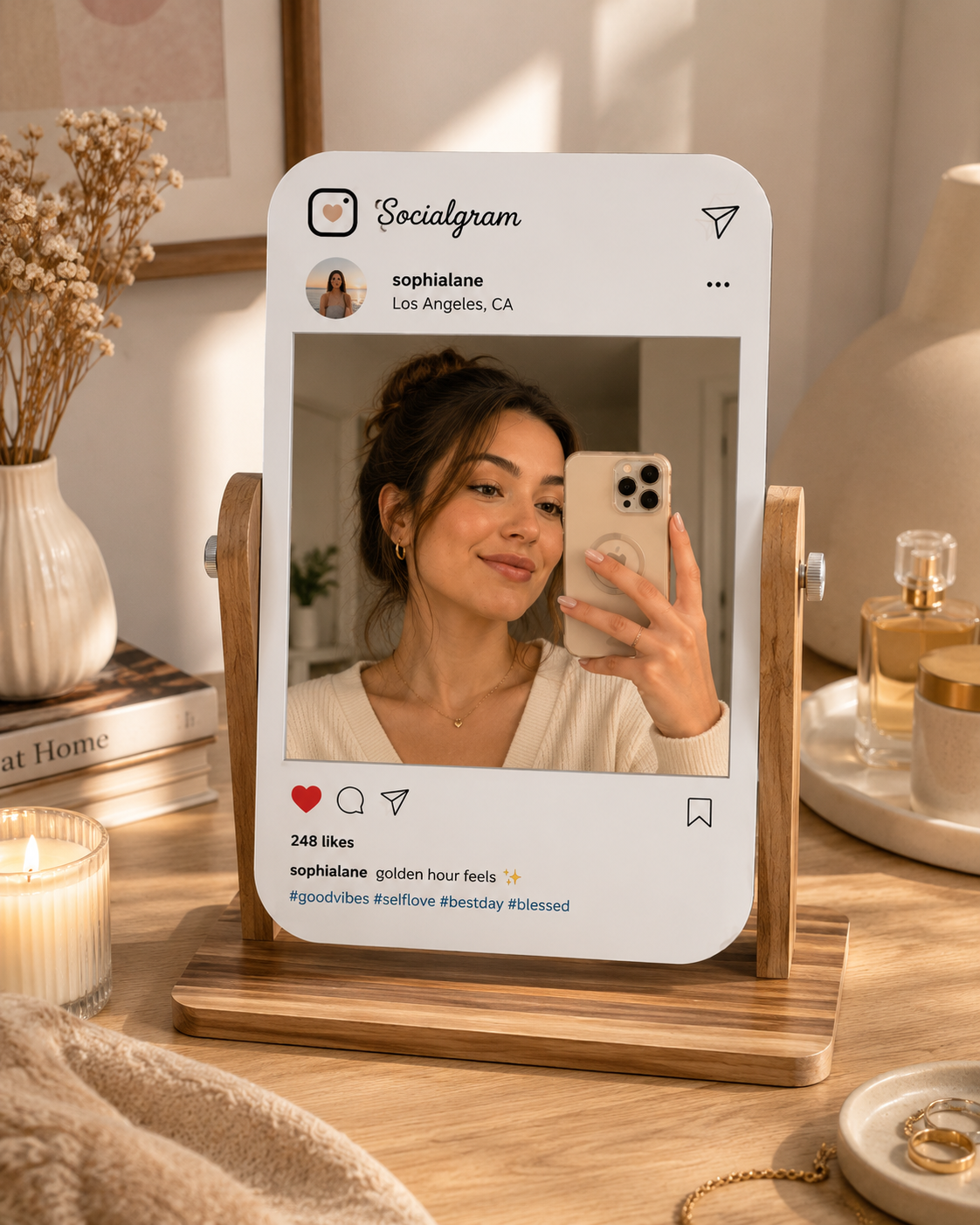 Custom photo social media mirror gift for bedroom, dorm room or vanity decor