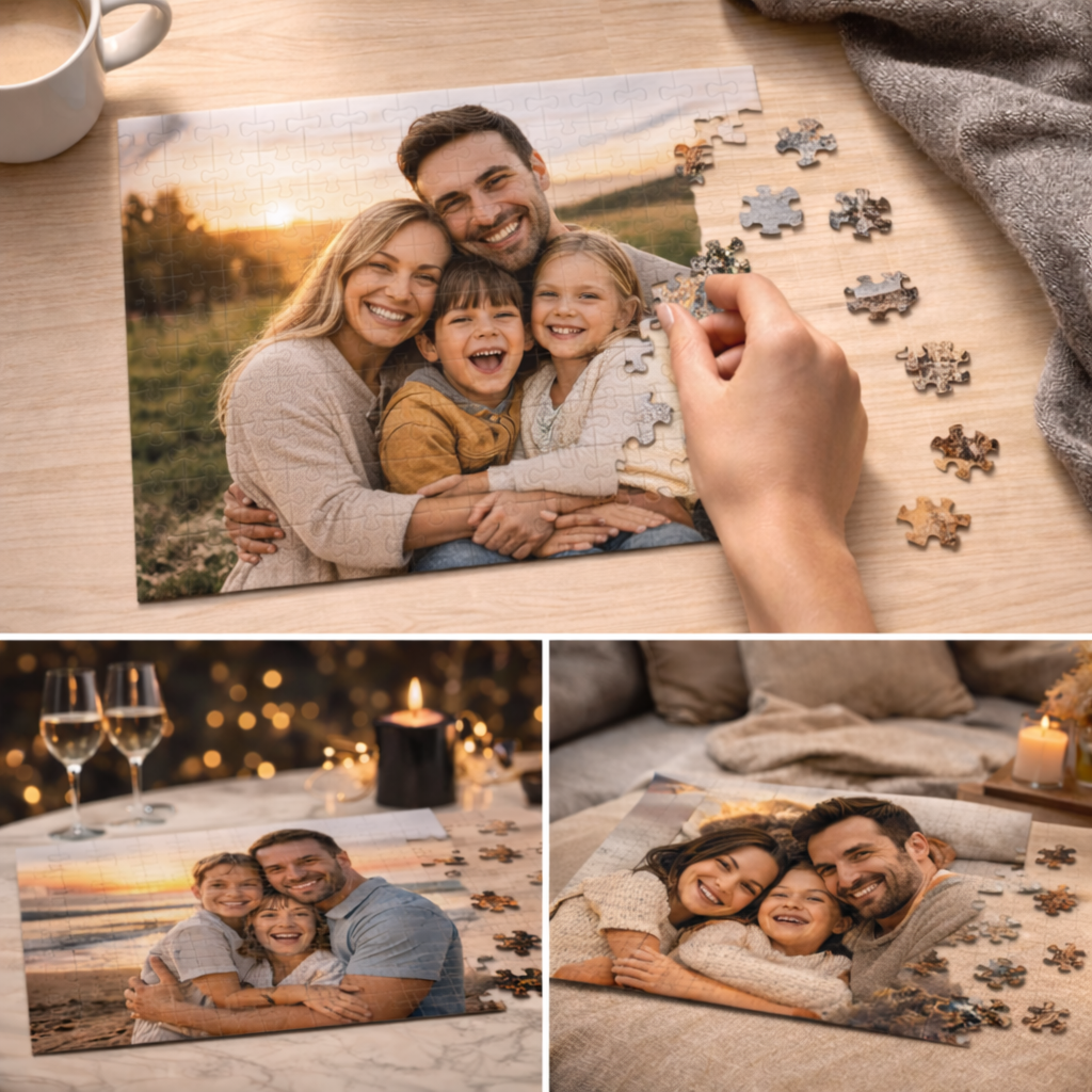 Custom family photo puzzle close-up