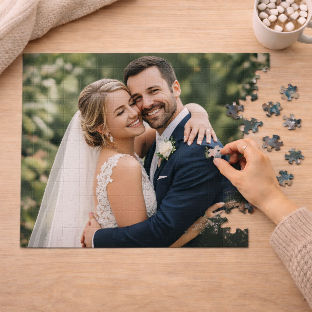 Custom photo puzzle gift display